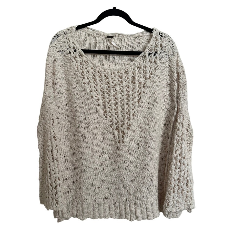 Free People Havana V-Neck Oversized Chunky Knit Sweater -‎ Ivory Small